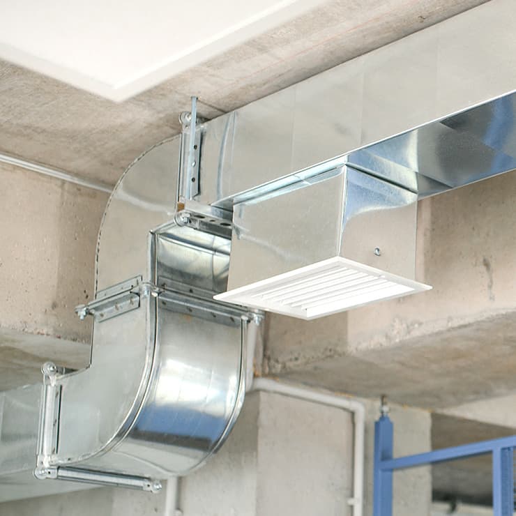 HVAC duct work installed with a ceiling supply register for airflow in Maryland