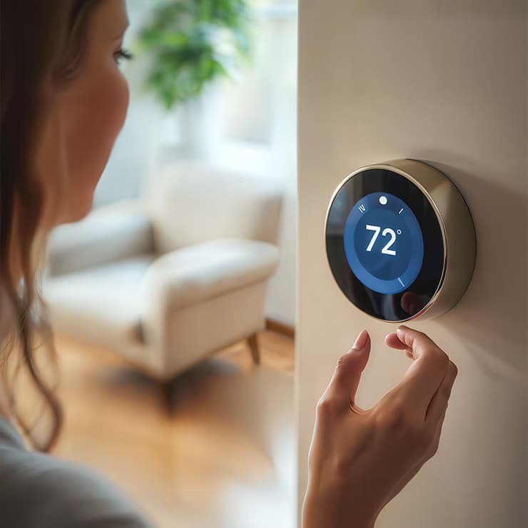 Homeowner adjusting a digital thermostat for indoor comfort