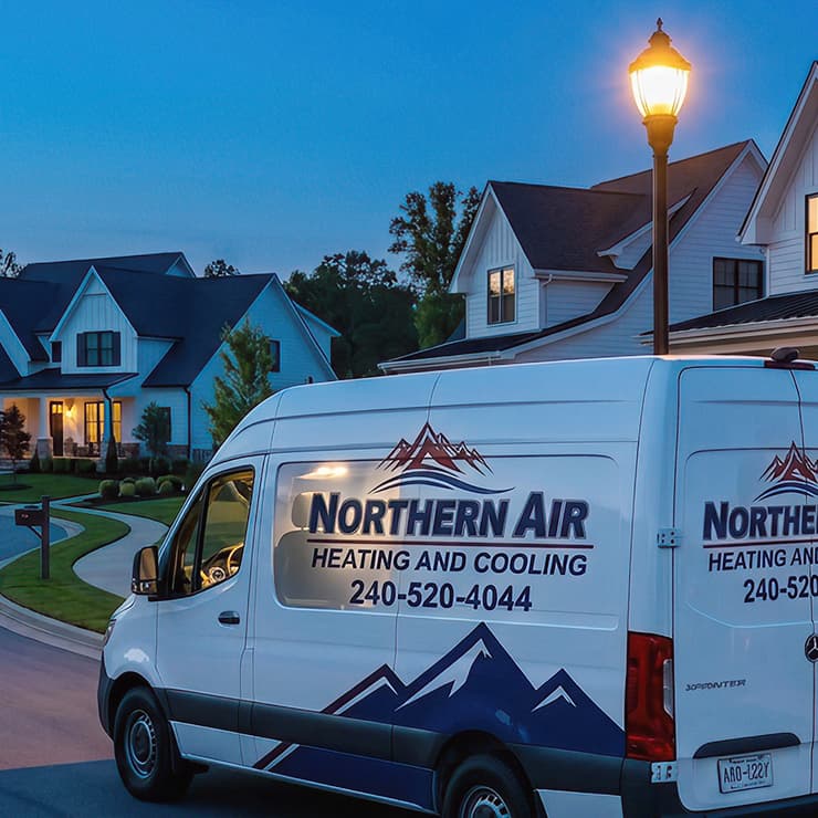 Emergency heating and cooling service truck on the way.